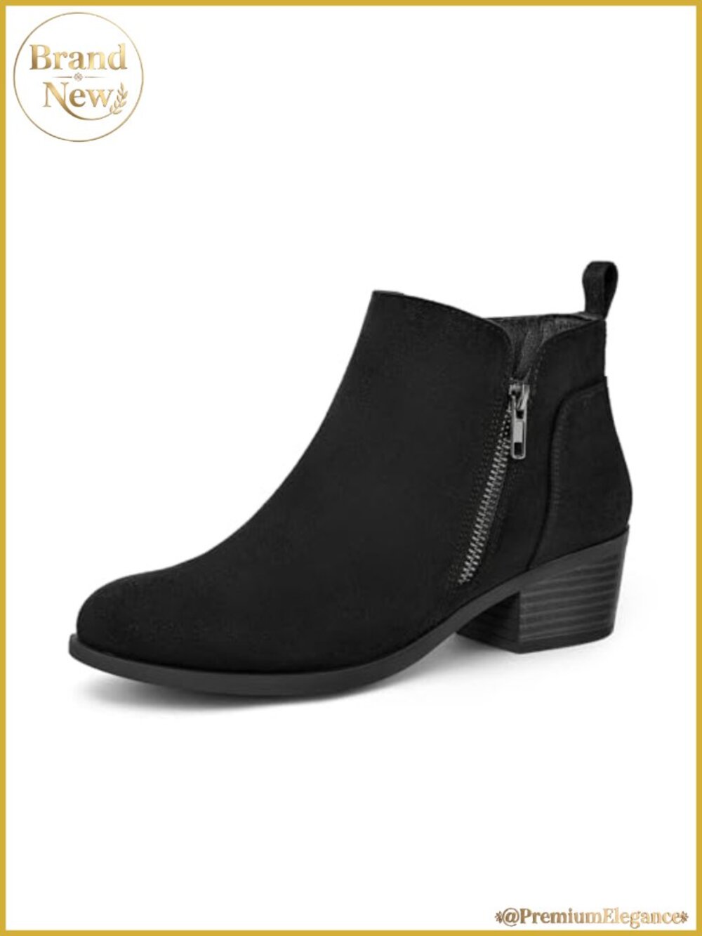 Women's Ankle Boots Chunky Low Heel Side Zipper Suede Round Toe